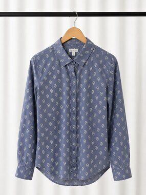 Garnet Hill Blue Print Button Down Shirt Long Sleeve Womens Size 6
